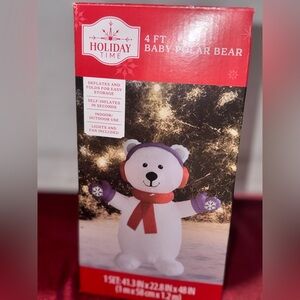 Holiday Time Baby Polar Bear Inflatable with Purple and Red Accents